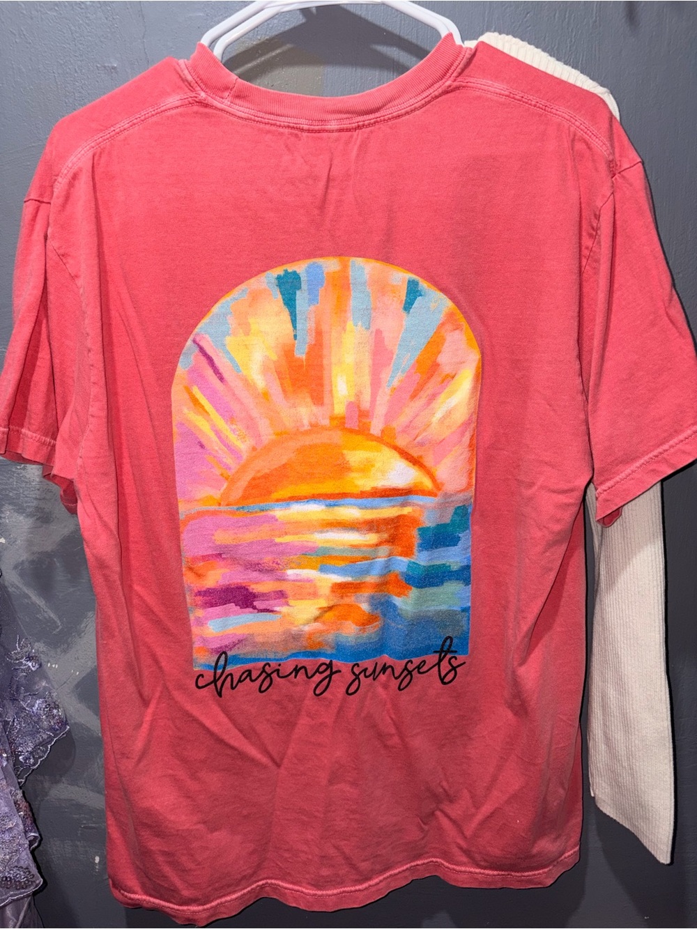 Comfort Colors Coral Tee with Sunset Graphic